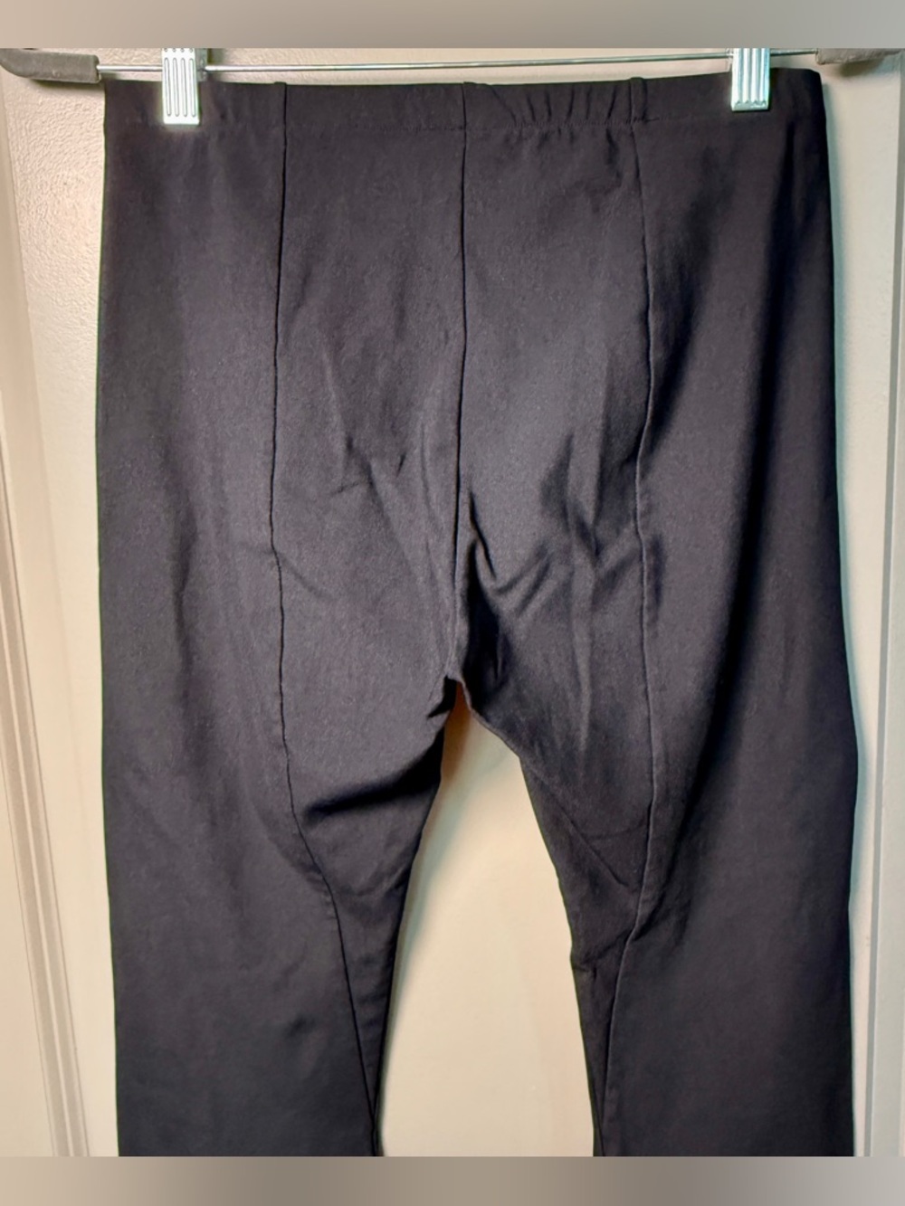 Elaine Kim Black Flare Pants | Leather Trim Tab Minimalist | Sz L | Made in USA - Picture 3 of 9